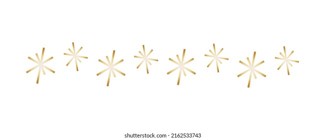 Estrellas de nieve, línea de patrón de copos de nieve. Elemento decorativo para las diferentes vacaciones. Línea de borde estrella de gradiente dorado - para decorar tarjetas, postales, invitaciones. Ilustración del diseño de copos de nieve festivo