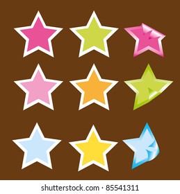 cute stars and stickers stars over brown background. vector