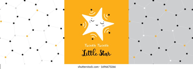Cute Stars Vector Seamless Patterns and T-shirt Print Design for Kids  Fashion with Little Star. Scandinavian Poster and wallpaper for Birthday, Baby Shower or Nursery Design