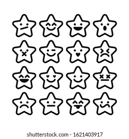 Cute Stars. Vector Set Of Outline Emoticons. 