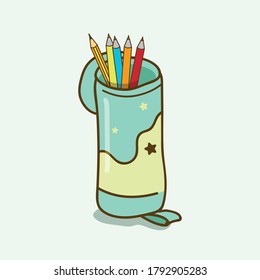 Cute Stationary Case with Pencils Vector Illustration
