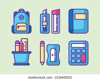 Cute stationary school supplies cartoon