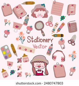 Cute Stationary vector Elements. Back to school 