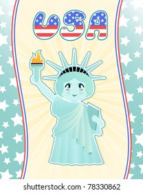 cute statue of liberty on american style background