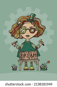 Cute steampunk girl, wood master