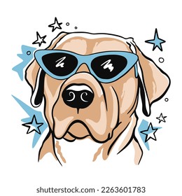 Cute steep puppy dog  in glasses. Vector illustration for a postcard or a poster, print for clothes. Pedigree dog. Labrador