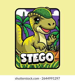 Cute stegoceras Dinosaur Character Mascot in Vector Cartoon Illustration