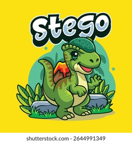 Personagem de dinossauro stegoceras bonito mascote em ilustração de desenhos animados vetoriais