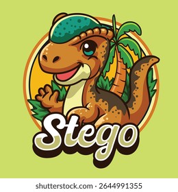 Personagem de dinossauro stegoceras bonito mascote em ilustração de desenhos animados vetoriais