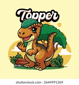 Personagem de dinossauro stegoceras bonito mascote em ilustração de desenhos animados vetoriais