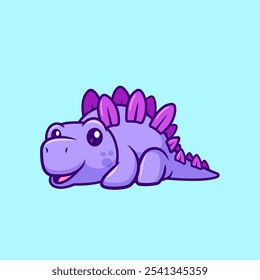 Cute Stegosaurs Dinosaur Lay Down Cartoon Vector Icon Illustration. Animal Nature Icon Concept Isolated Premium Vector. Flat Cartoon Style