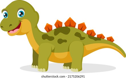 Cute Stegosaurus Cartoon On White Background