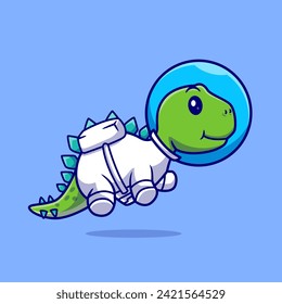 Cute Stegosaurus Dino Astronaut Cartoon Vector Icon Illustration. Animal Science Icon Concept Isolated Premium Vector. Flat Cartoon Style