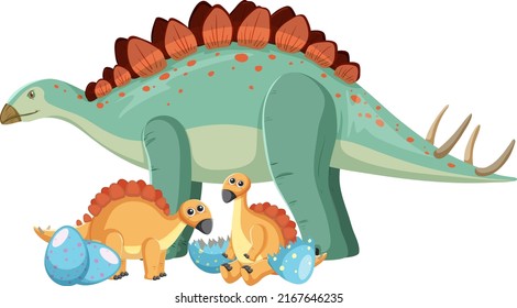 Cute stegosaurus dinosaur and baby illustration