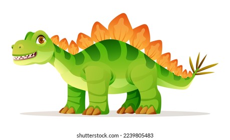 Cute stegosaurus dinosaur cartoon illustration isolated on white background