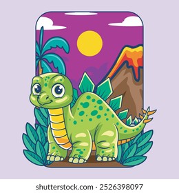 Cute Stegosaurus Dinosaur Character Mascot in Hand Drawn Vector Cartoon Illustration Design for kid, sticker, badge, patch, banner, greeting card, invitation