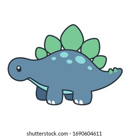 Cute Stegosaurus Dinosaur with Outline Vector Illustration on White