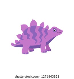 Cute stegosaurus dinosaur, purple baby dino cartoon character vector Illustration