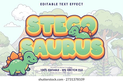 Cute Stegosaurus dinosaur text effect with editable vector art, perfect for children's designs and educational materials.