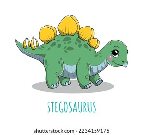 Cute stegosaurus icon. Sticker for social networks and instant messengers. Animal BC, biology and history, wild life and fauna. Archeology, paleontology and fossil. Cartoon flat vector illustration