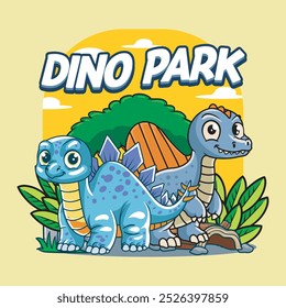 Bonito Stegosaurus Spinosaurus Personagem Mascote em Desenhado à Mão Vetor Desenho Animado Design de Ilustração para criança, adesivo, distintivo, patch, banner, cartão de saudação, convite