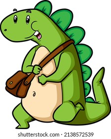 The cute stegosaurus is walking and using the sling bag of illustration