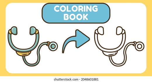 Cute stethoscope hand drawn cartoon doodle coloring book for kids