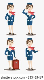 Cute stewardess characters set