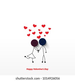 Cute Stick Drawing with Button for Valentine's Day. Minimalist Creative Design Concept. Stock Vector Illustration. Modern and Abstract Background