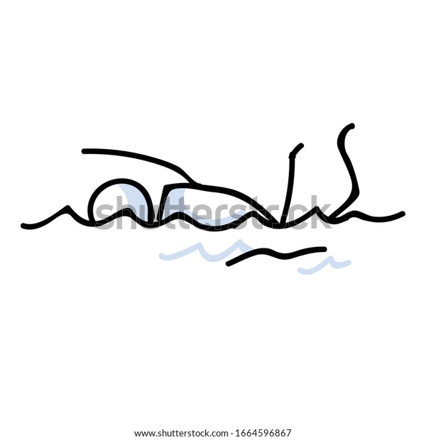 プールのベクター画像クリップアートで平泳ぎをするかわいいスティックの姿 休暇のリラックスの絵文字 健康に良いイラスト の手描きの水泳の抜粋 Eps10 のベクター画像素材 ロイヤリティフリー