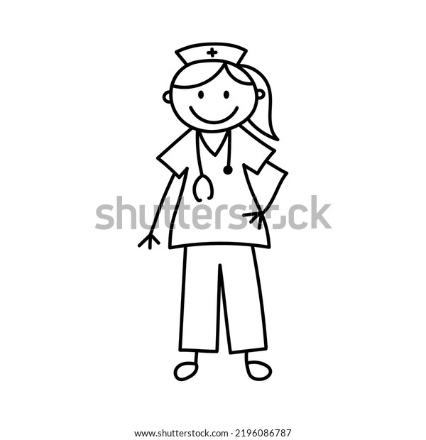 Cute Stick Smiling Woman Doctor Vector Stock Vector (Royalty Free ...