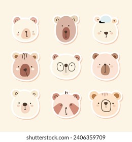 Cute Sticker with Bear Face Illustration