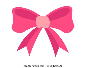 Cute sticker of beautiful pink bow on white background. Concept of cute minimalistic colorful stickers for little children. Flat cartoon vector illustration