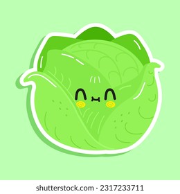 Cute sticker Cabbage character. Vector hand drawn cartoon kawaii character illustration icon. Isolated on green background. Cabbage character concept