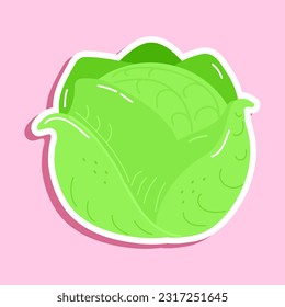 Cute sticker Cabbage character. Vector hand drawn cartoon kawaii character illustration icon. Isolated on pink background. Cabbage character concept