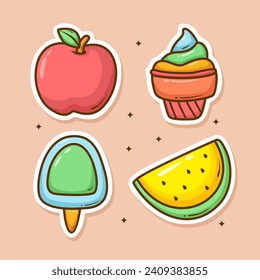 Cute sticker cartoon set hand drawn doodle