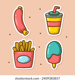 Cute-Aufkleber Cartoon-Set handgezeichnet Doodle