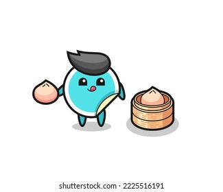 cute sticker character eating steamed buns , cute style design for t shirt, sticker, logo element