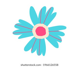 Cute sticker of colorful flower on white background. Concept of cute minimalistic stickers for little children. Flat cartoon vector illustration