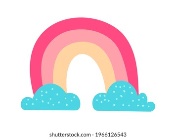 Cute sticker of colorful rainbow on white background. Concept of cute minimalistic stickers for little children. Flat cartoon vector illustration