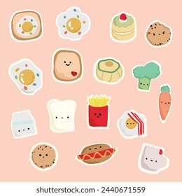 linda etiqueta engomada doodle items comida vector diseño kawai dibujado a mano