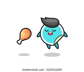 cute sticker floating and tempted because of fried chicken , cute style design for t shirt, sticker, logo element