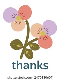Cute sticker with flower and thankfulness. Concept of kindness, love, thanks, hope and joy. Includes phrases and illustrations.