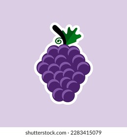 Cute sticker of grapes fruit. Vector illustration.