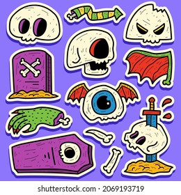 cute sticker halloween cartoon doodle illustration design for coloring, backgrounds, stickers, logos, symbol, icons and more