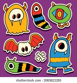 cute sticker halloween cartoon doodle illustration design for coloring, backgrounds, stickers, logos, symbol, icons and more