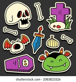 cute sticker halloween cartoon doodle illustration design for coloring, backgrounds, stickers, logos, symbol, icons and more