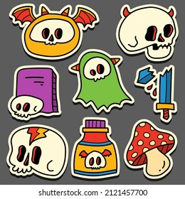 cute sticker halloween cartoon doodle illustration design for coloring, backgrounds, stickers, logos, symbol, icons and more