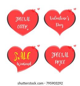 Cute Sticker Happy Valentine's Day , Banner Valentine Art , Heart and shape Badge , Label Festival Event Promotion , Love Collection set Vector illustration