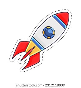 Cute sticker illustration of rocket and spaceship